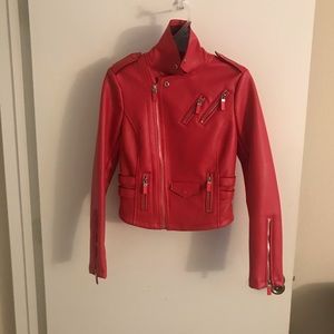 Strawberry faux leather jacket from Express